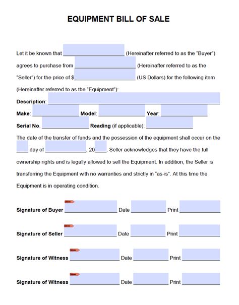 bill of sale for skid steer|simple equipment bill of sale.